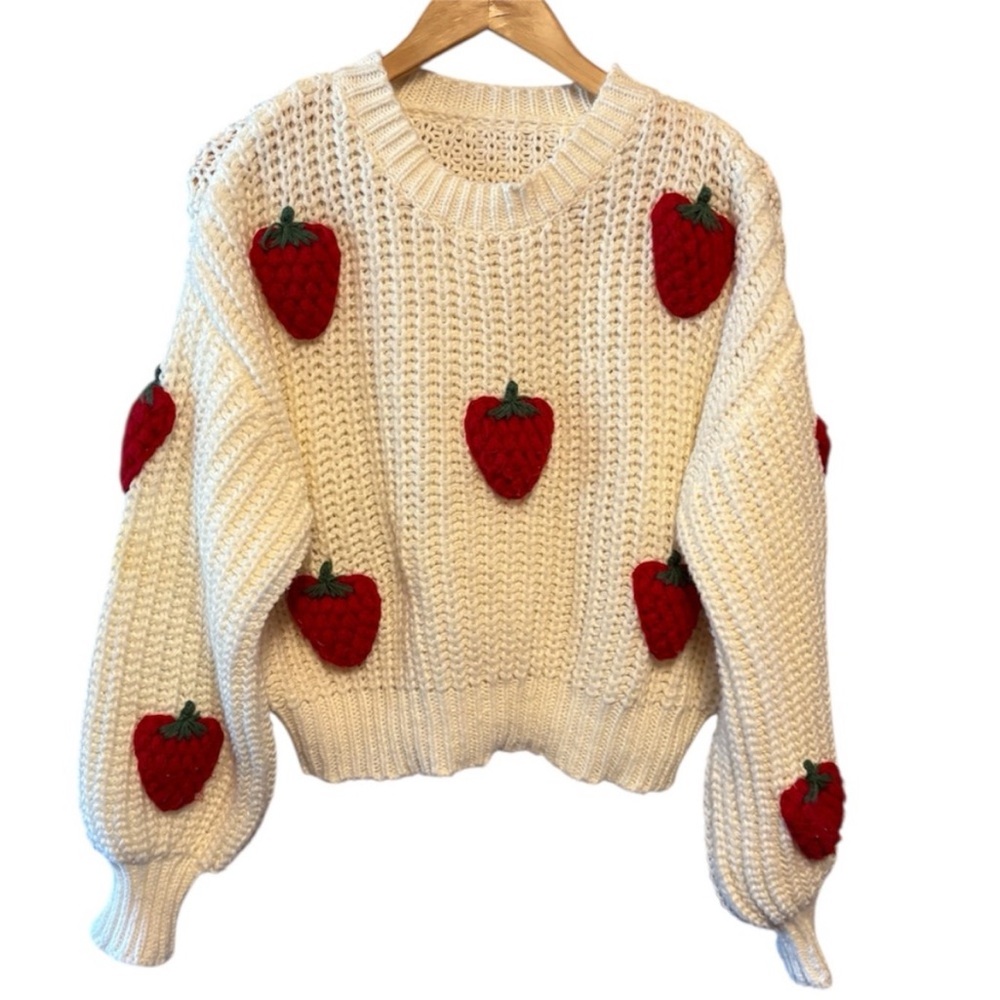 Strawberry Patterned White Sweater - image 2